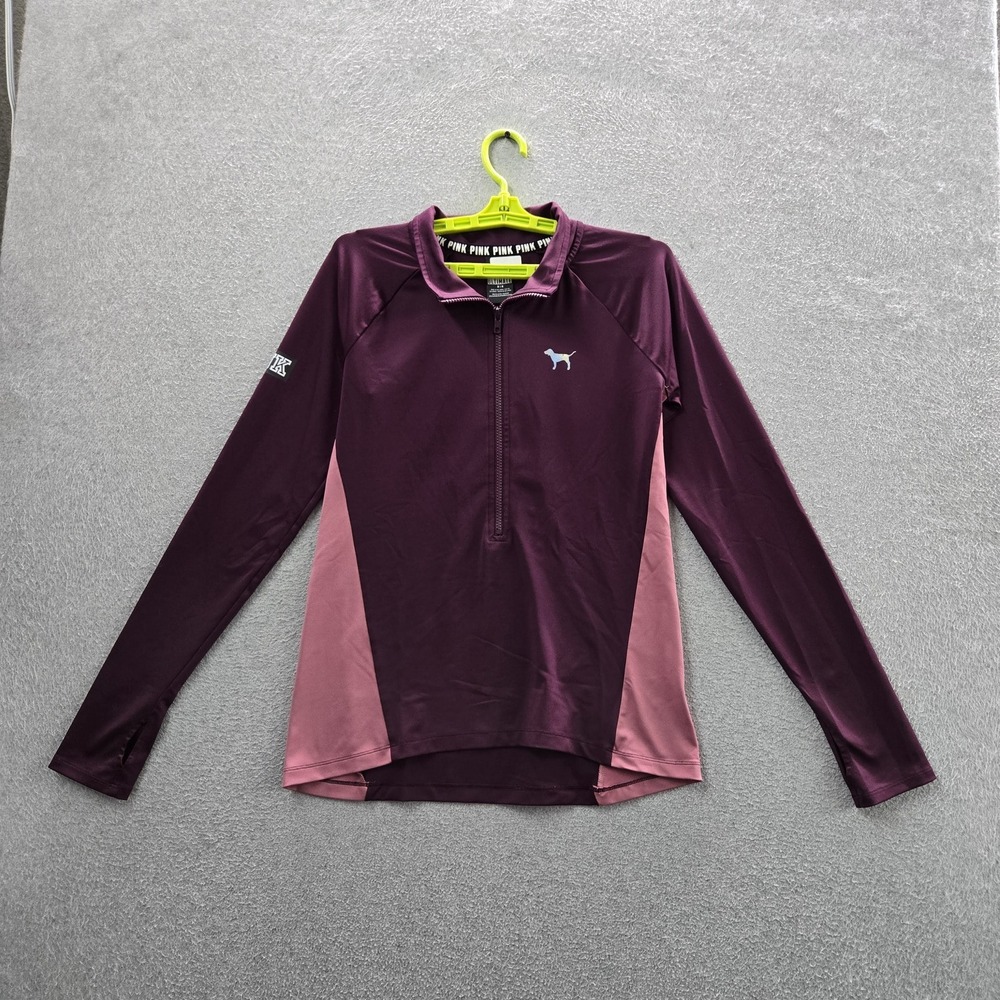 PINK Victoria's Secret Women Sweatshirt M Purple Colorblock Dog Logo ULTIMATE